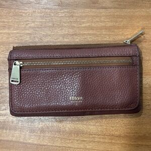 Fossil Brown Pebbled Leather Wallet with Zipper